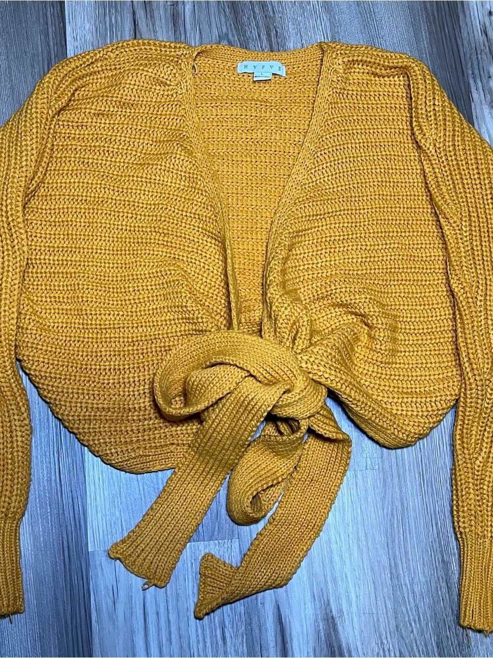 HYFVE Mustard Yellow Tie-Front Knit Cardigan